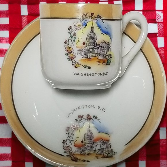 Lusterware Demitasse Teacup & Saucer Set Washington DC Souvenir Occupied Japan - Picture 4 of 8